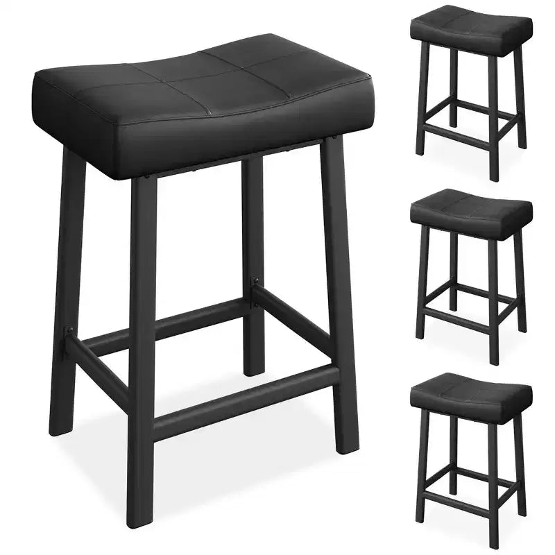 Tabourets de bar en cuir PU de 61 cm, lot de 2, tabourets de bar hauteur comptoir, pieds en métal, sièges épais en forme de selle, tabourets de petit-déjeuner, pour la cuisine