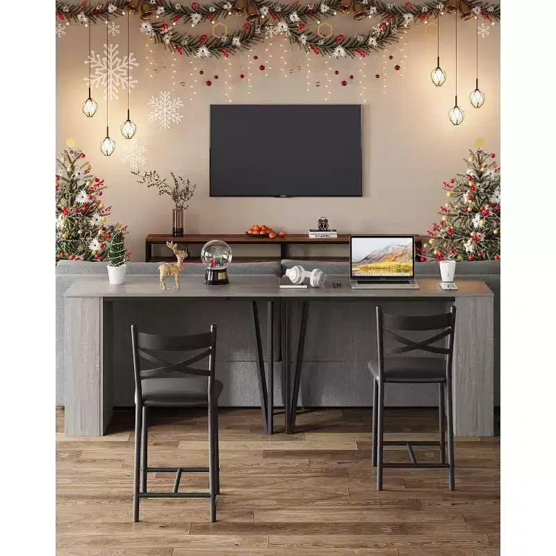 Ensemble de table de bar 3 pièces pour 2 personnes, ensemble table et chaises de bar avec extension relevable, ensemble de salle à manger avec étagères de rangement, convient aux petits espaces