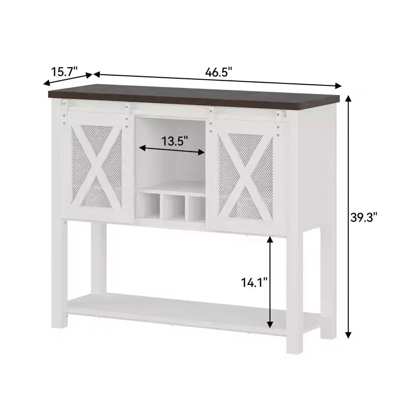 Buffet de cuisine CuisinSmart, meuble bar à vin avec porte coulissante de style grange, armoire à café avec porte-bouteilles, pour salon et salle à manger
