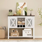 Buffet de cuisine CuisinSmart, meuble bar à vin avec porte coulissante de style grange, armoire à café avec porte-bouteilles, pour salon et salle à manger