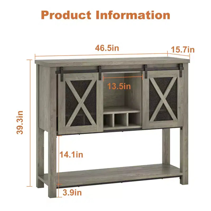 Buffet de cuisine CuisinSmart, meuble bar à vin avec porte coulissante de style grange, armoire à café avec porte-bouteilles, pour salon et salle à manger