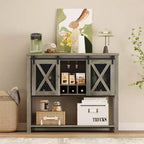 Buffet de cuisine CuisinSmart, meuble bar à vin avec porte coulissante de style grange, armoire à café avec porte-bouteilles, pour salon et salle à manger
