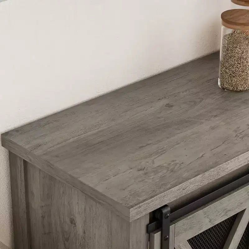 Buffet de cuisine CuisinSmart, meuble bar à vin avec porte coulissante de style grange, armoire à café avec porte-bouteilles, pour salon et salle à manger