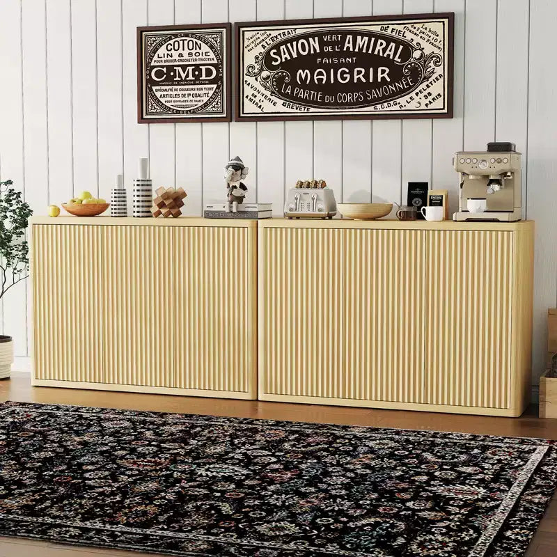 CuisinSmart 46,7 Bahut buffet avec 3 portes et étagères réglables, Console média à cannelures, Table de bar à café pour salle à manger, salon, cuisine