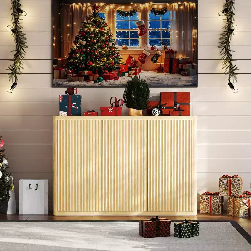 CuisinSmart 46,7 Bahut buffet avec 3 portes et étagères réglables, Console média à cannelures, Table de bar à café pour salle à manger, salon, cuisine