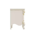 Famapy Table de Chevet Blanche Style Campagne Française avec Deux Tiroirs et Accents Dorés, Sculptures Ornées, Table d'Appoint, Rangement Élégant pour Chambre à Coucher