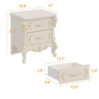 Famapy Table de Chevet Blanche Style Campagne Française avec Deux Tiroirs et Accents Dorés, Sculptures Ornées, Table d'Appoint, Rangement Élégant pour Chambre à Coucher