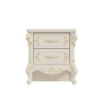 Famapy Table de Chevet Blanche Style Campagne Française avec Deux Tiroirs et Accents Dorés, Sculptures Ornées, Table d'Appoint, Rangement Élégant pour Chambre à Coucher