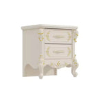 Famapy Table de Chevet Blanche Style Campagne Française avec Deux Tiroirs et Accents Dorés, Sculptures Ornées, Table d'Appoint, Rangement Élégant pour Chambre à Coucher