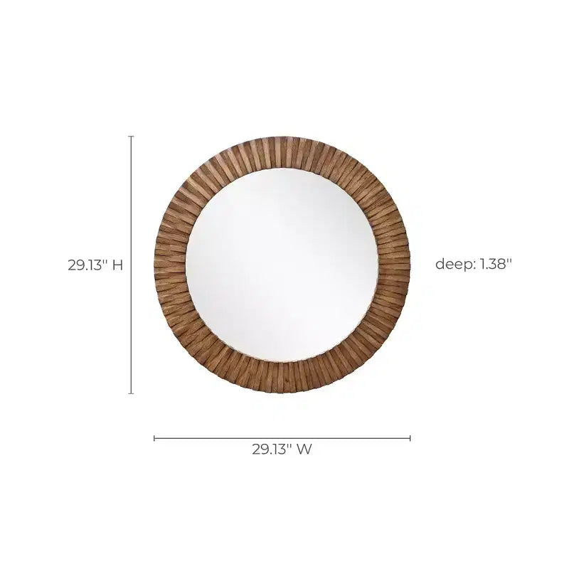Miroir mural rond texturé en chêne rustique LuxenHome, 29 po, Décoration intérieure marron