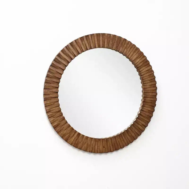 Miroir mural rond texturé en chêne rustique LuxenHome, 29 po, Décoration intérieure marron