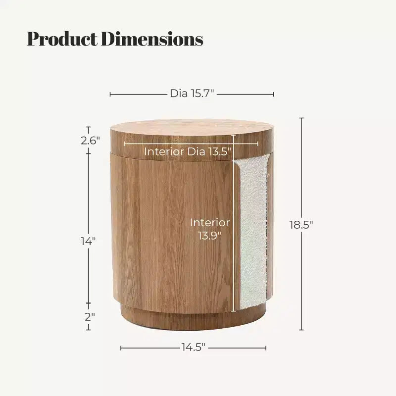 LuxenHome Table d'appoint ronde de 18,6 po avec rangement, table d'appoint en bois avec couvercle, table d'appoint pour salon, chambre, marron