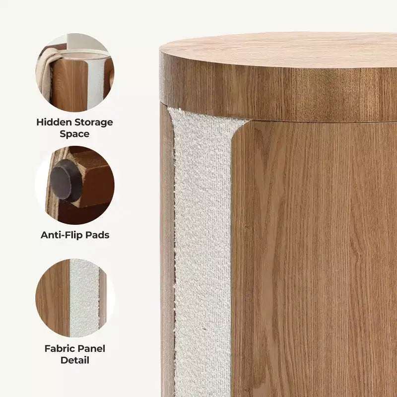 LuxenHome Table d'appoint ronde de 18,6 po avec rangement, table d'appoint en bois avec couvercle, table d'appoint pour salon, chambre, marron