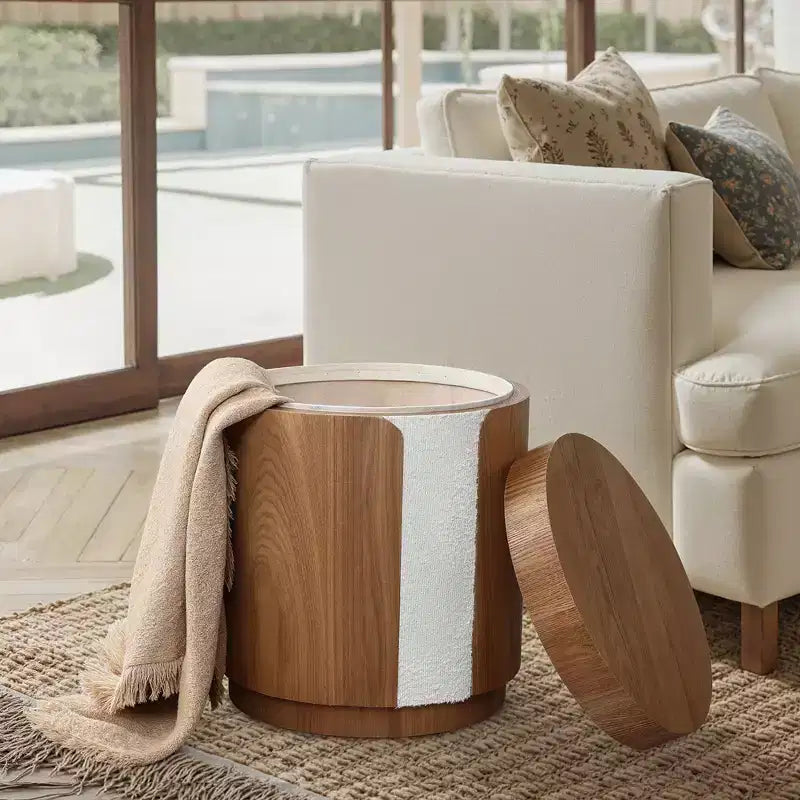 LuxenHome Table d'appoint ronde de 18,6 po avec rangement, table d'appoint en bois avec couvercle, table d'appoint pour salon, chambre, marron