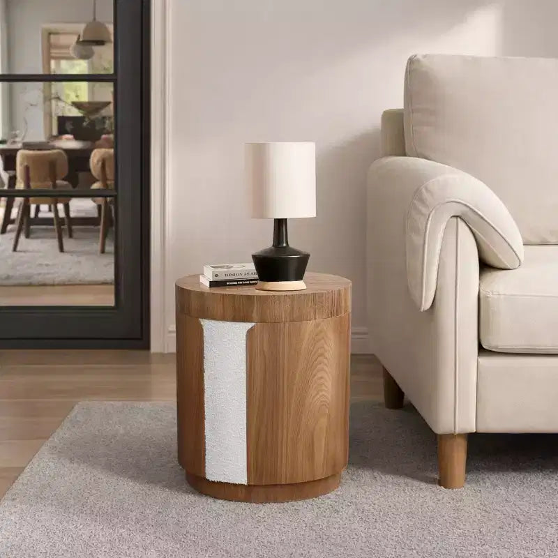 LuxenHome Table d'appoint ronde de 18,6 po avec rangement, table d'appoint en bois avec couvercle, table d'appoint pour salon, chambre, marron