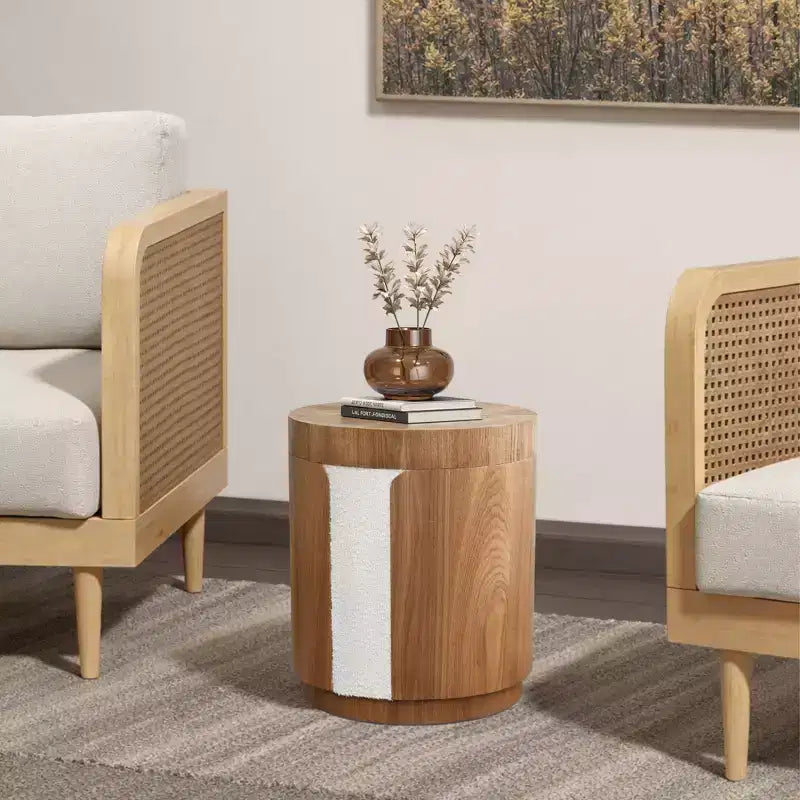 LuxenHome Table d'appoint ronde de 18,6 po avec rangement, table d'appoint en bois avec couvercle, table d'appoint pour salon, chambre, marron
