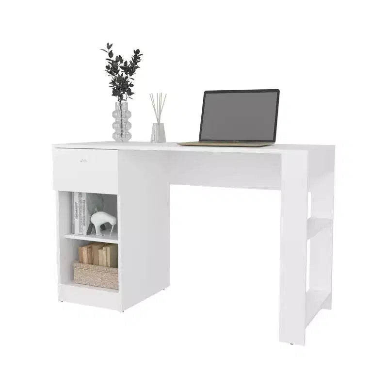 Okak 29.8IN Bureau Informatique Minimaliste, Petit Bureau avec 1 Tiroir et 2 Étagères Ouvertes, Bureau pour Salon, Étude, Bureau