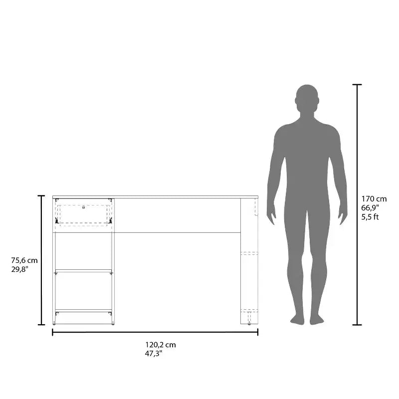 Okak 29.8IN Bureau Informatique Minimaliste, Petit Bureau avec 1 Tiroir et 2 Étagères Ouvertes, Bureau pour Salon, Étude, Bureau