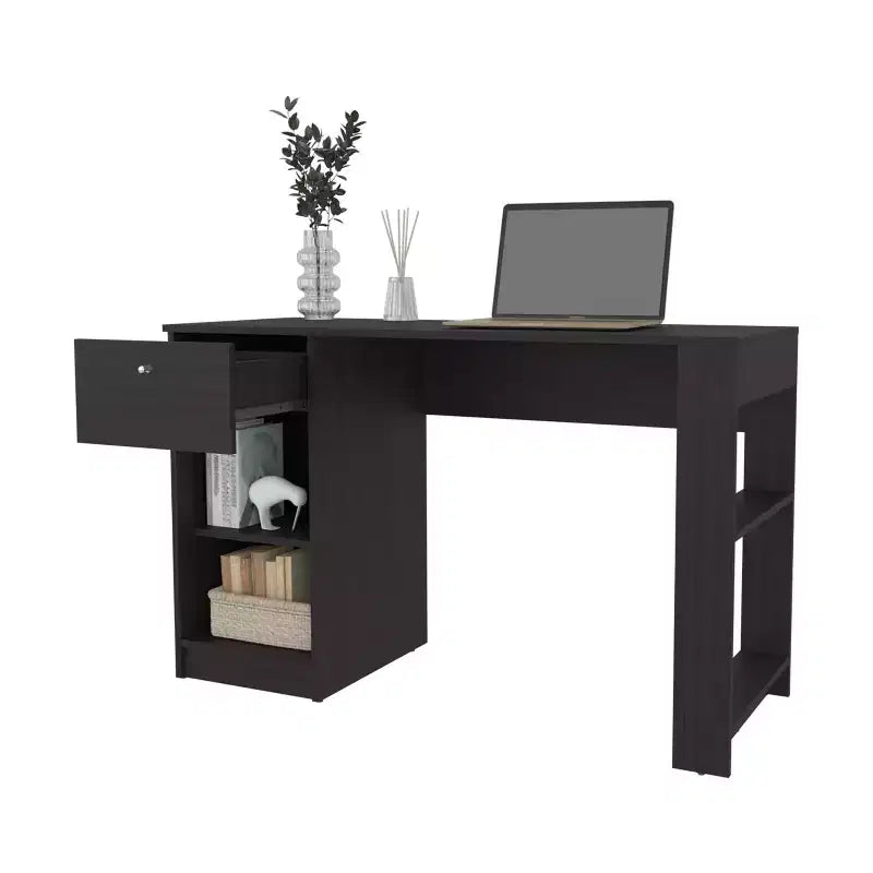Okak 29.8IN Bureau Informatique Minimaliste, Petit Bureau avec 1 Tiroir et 2 Étagères Ouvertes, Bureau pour Salon, Étude, Bureau