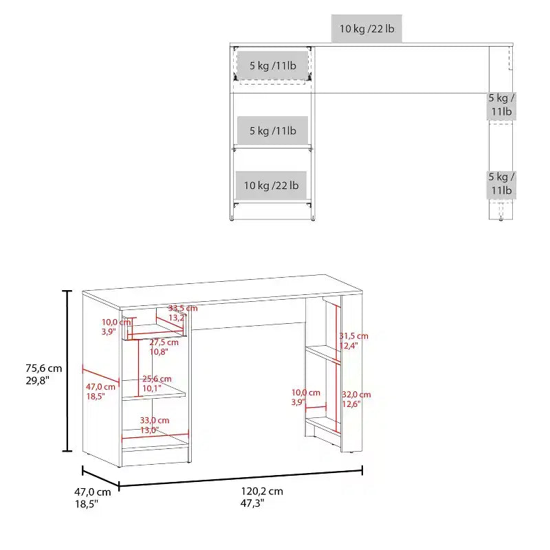Okak 29.8IN Bureau Informatique Minimaliste, Petit Bureau avec 1 Tiroir et 2 Étagères Ouvertes, Bureau pour Salon, Étude, Bureau