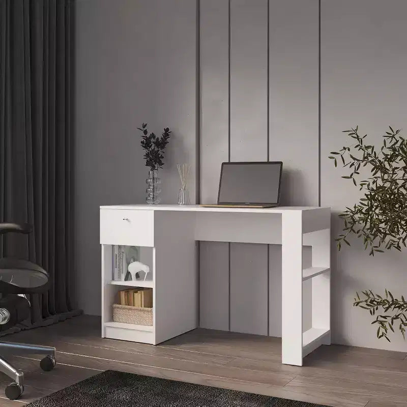 Okak 29.8IN Bureau Informatique Minimaliste, Petit Bureau avec 1 Tiroir et 2 Étagères Ouvertes, Bureau pour Salon, Étude, Bureau