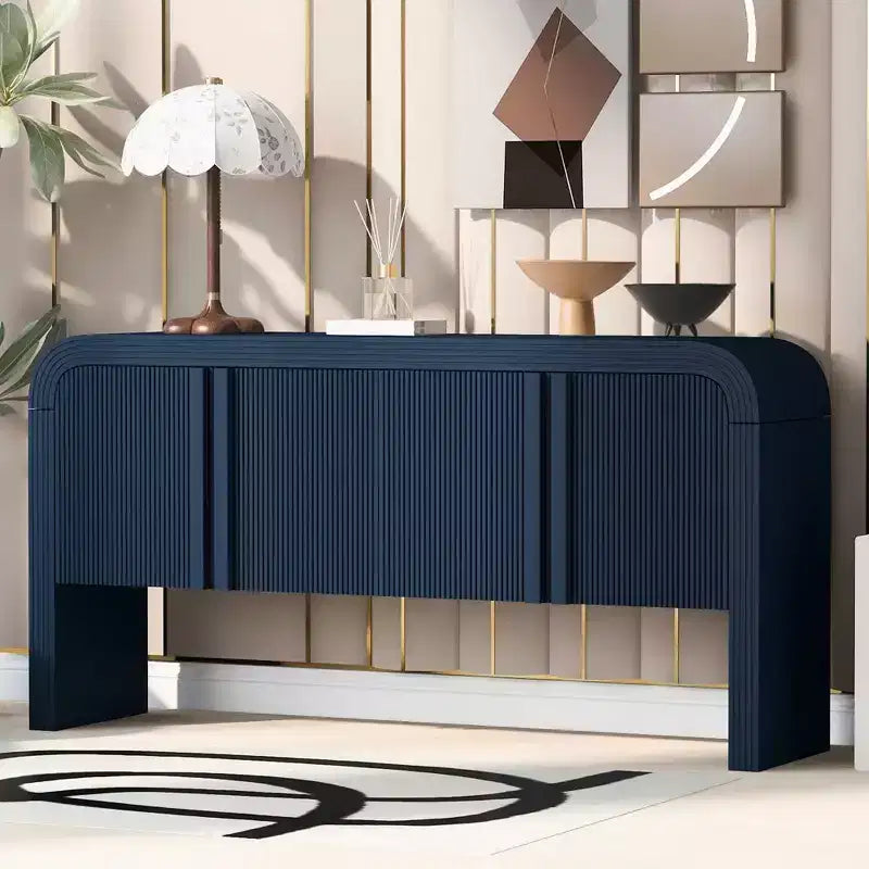 Okak 63IN Table Console Courbe Moderne, Table d'Entrée avec 4 Portes et Étagère Réglable, Table Console Étroite pour Couloir, Salon