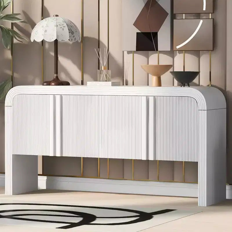 Okak 63IN Table Console Courbe Moderne, Table d'Entrée avec 4 Portes et Étagère Réglable, Table Console Étroite pour Couloir, Salon
