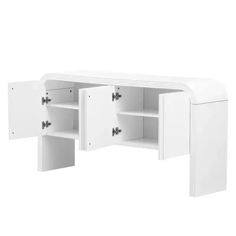 Okak 63IN Table Console Courbe Moderne, Table d'Entrée avec 4 Portes et Étagère Réglable, Table Console Étroite pour Couloir, Salon