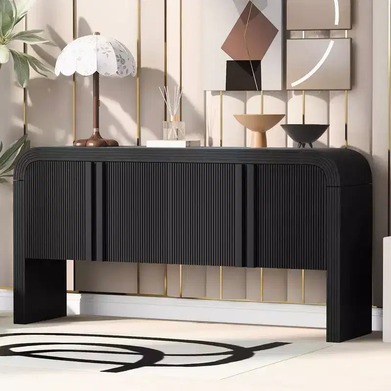 Okak 63IN Table Console Courbe Moderne, Table d'Entrée avec 4 Portes et Étagère Réglable, Table Console Étroite pour Couloir, Salon