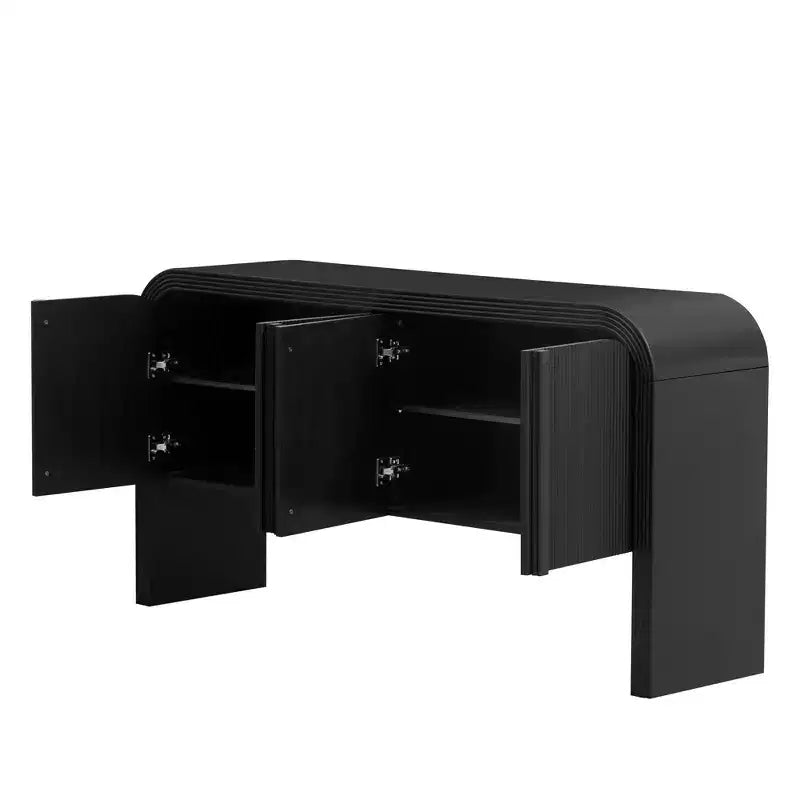 Okak 63IN Table Console Courbe Moderne, Table d'Entrée avec 4 Portes et Étagère Réglable, Table Console Étroite pour Couloir, Salon