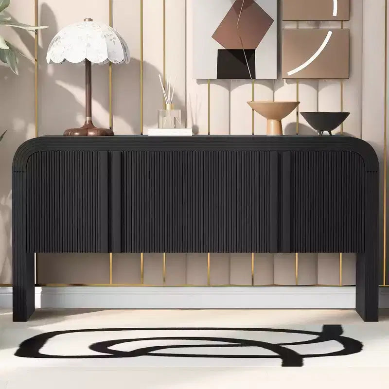 Okak 63IN Table Console Courbe Moderne, Table d'Entrée avec 4 Portes et Étagère Réglable, Table Console Étroite pour Couloir, Salon