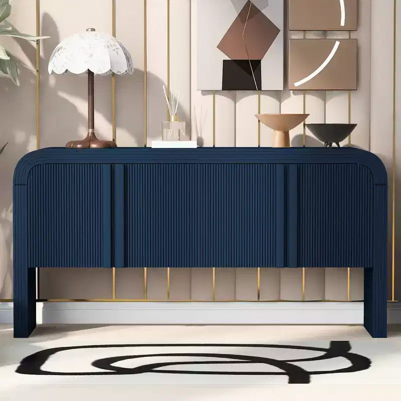 Okak 63IN Table Console Courbe Moderne, Table d'Entrée avec 4 Portes et Étagère Réglable, Table Console Étroite pour Couloir, Salon