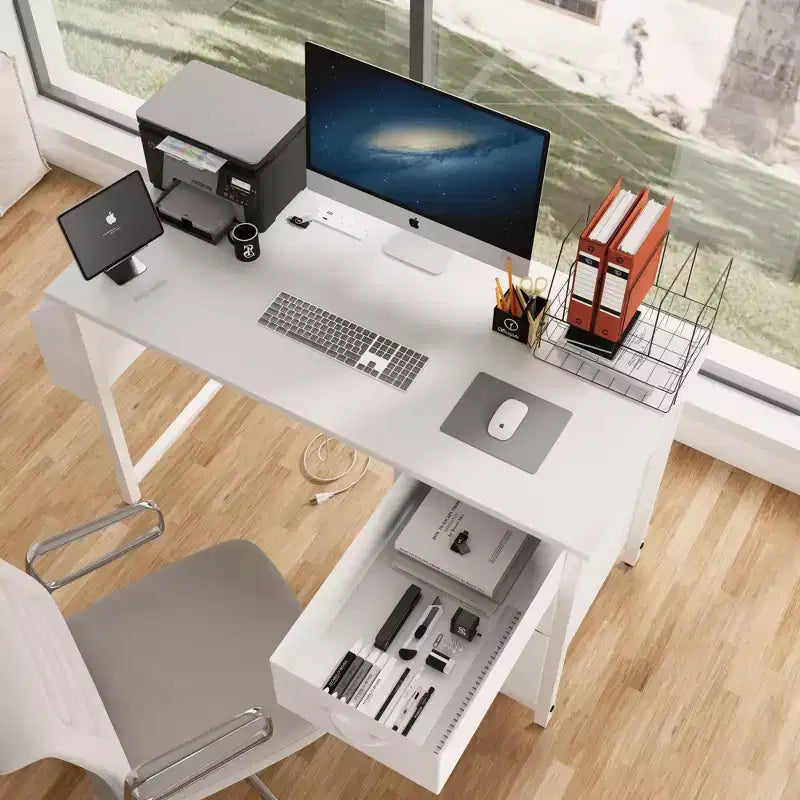 Okak Bureau d'ordinateur moderne de 120 cm avec 3 tiroirs, bureau de travail avec poche latérale, bureau de gaming pour salon, salle de lecture, bureau