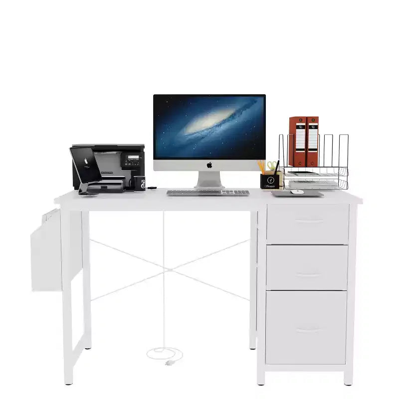 Okak Bureau d'ordinateur moderne de 120 cm avec 3 tiroirs, bureau de travail avec poche latérale, bureau de gaming pour salon, salle de lecture, bureau