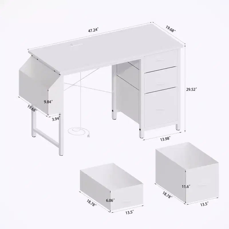 Okak Bureau d'ordinateur moderne de 120 cm avec 3 tiroirs, bureau de travail avec poche latérale, bureau de gaming pour salon, salle de lecture, bureau