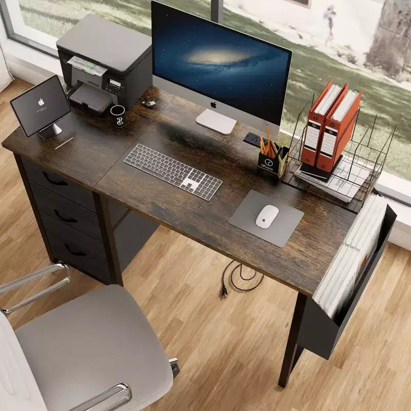 Okak Bureau d'ordinateur moderne de 120 cm avec 3 tiroirs, bureau de travail avec poche latérale, bureau de gaming pour salon, salle de lecture, bureau