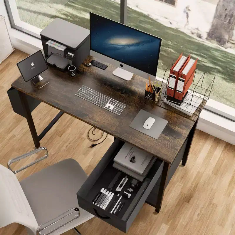 Okak Bureau d'ordinateur moderne de 120 cm avec 3 tiroirs, bureau de travail avec poche latérale, bureau de gaming pour salon, salle de lecture, bureau