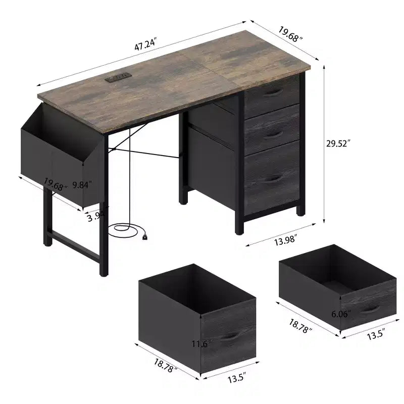 Okak Bureau d'ordinateur moderne de 120 cm avec 3 tiroirs, bureau de travail avec poche latérale, bureau de gaming pour salon, salle de lecture, bureau