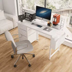 Okak Bureau d'ordinateur moderne de 120 cm avec 3 tiroirs, bureau de travail avec poche latérale, bureau de gaming pour salon, salle de lecture, bureau