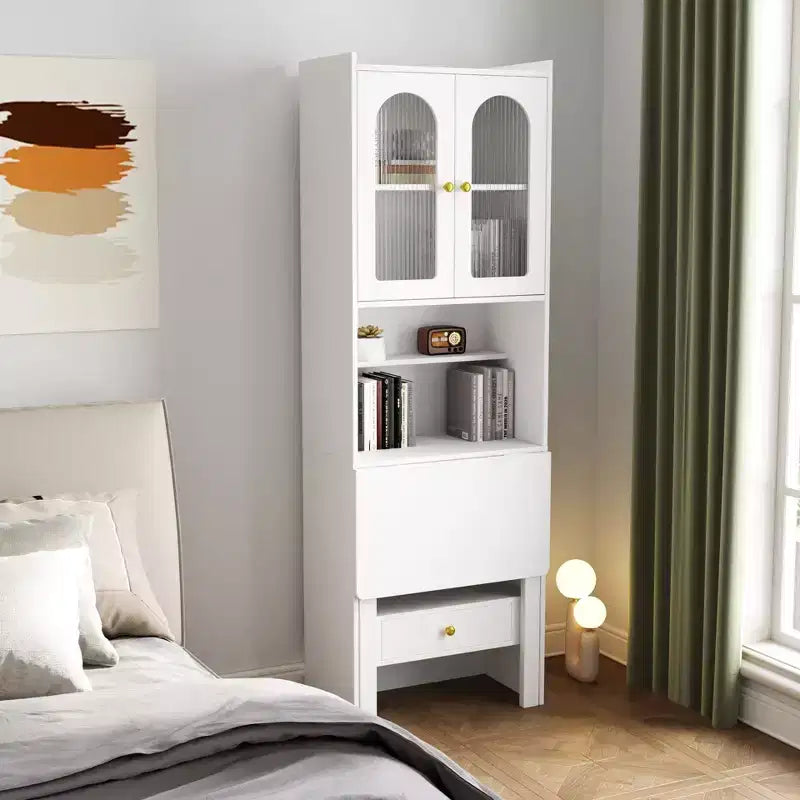 Table pliante Okak 70.87IN avec étagère, bureau debout avec 4 étagères, 1 tiroir et 2 portes vitrées, bureau d'écriture pour l'étude, salle de lecture