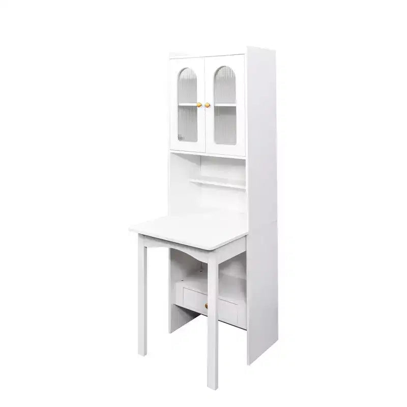 Table pliante Okak 70.87IN avec étagère, bureau debout avec 4 étagères, 1 tiroir et 2 portes vitrées, bureau d'écriture pour l'étude, salle de lecture