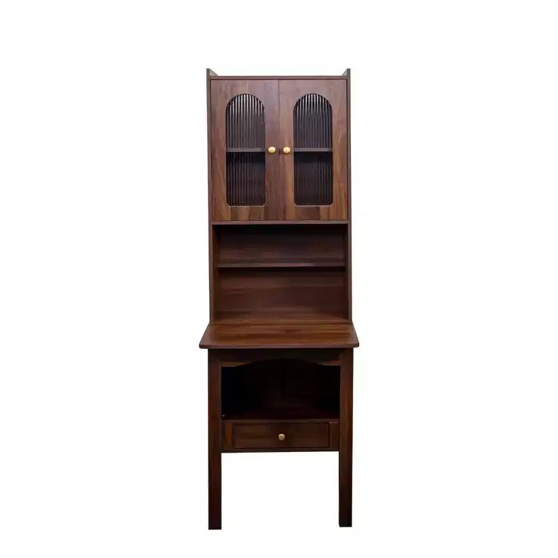 Table pliante Okak 70.87IN avec étagère, bureau debout avec 4 étagères, 1 tiroir et 2 portes vitrées, bureau d'écriture pour l'étude, salle de lecture