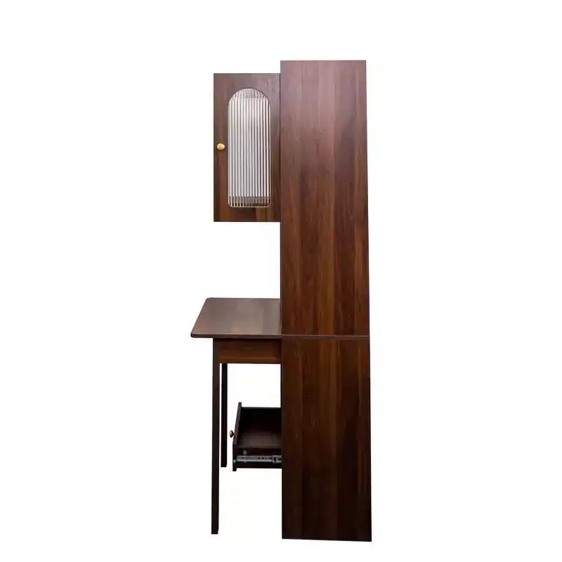 Table pliante Okak 70.87IN avec étagère, bureau debout avec 4 étagères, 1 tiroir et 2 portes vitrées, bureau d'écriture pour l'étude, salle de lecture
