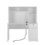 Okak 51.18IN Bureau informatique moderne avec étagère supérieure et bibliothèque, Bureau avec grand espace de rangement, Bureau d'écriture pour étude, salle de lecture