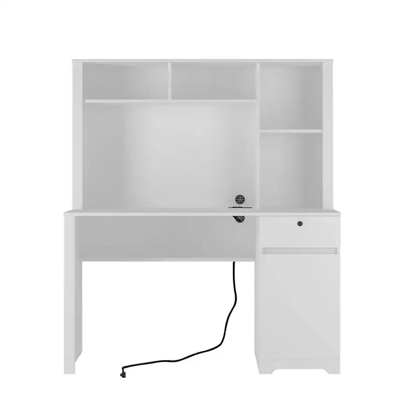 Okak 51.18IN Bureau informatique moderne avec étagère supérieure et bibliothèque, Bureau avec grand espace de rangement, Bureau d'écriture pour étude, salle de lecture