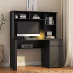 Okak 51.18IN Bureau informatique moderne avec étagère supérieure et bibliothèque, Bureau avec grand espace de rangement, Bureau d'écriture pour étude, salle de lecture