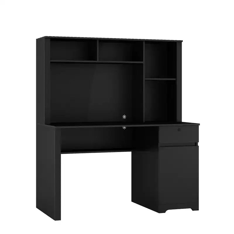 Okak 51.18IN Bureau informatique moderne avec étagère supérieure et bibliothèque, Bureau avec grand espace de rangement, Bureau d'écriture pour étude, salle de lecture