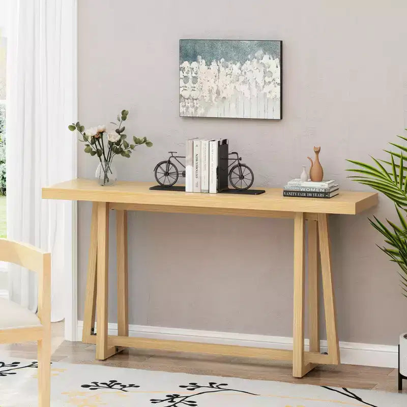 Okak Table d'entrée rectangulaire minimaliste de 59,84 pouces, Table console avec pieds au design unique et plateau épais, Table d'appoint pour foyer, Extérieur