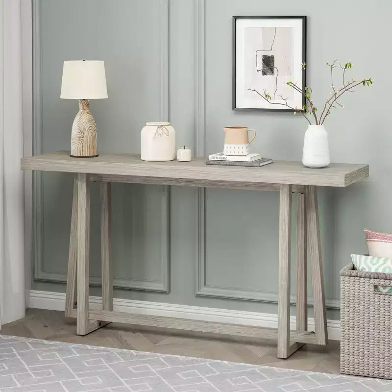 Okak Table d'entrée rectangulaire minimaliste de 59,84 pouces, Table console avec pieds au design unique et plateau épais, Table d'appoint pour foyer, Extérieur