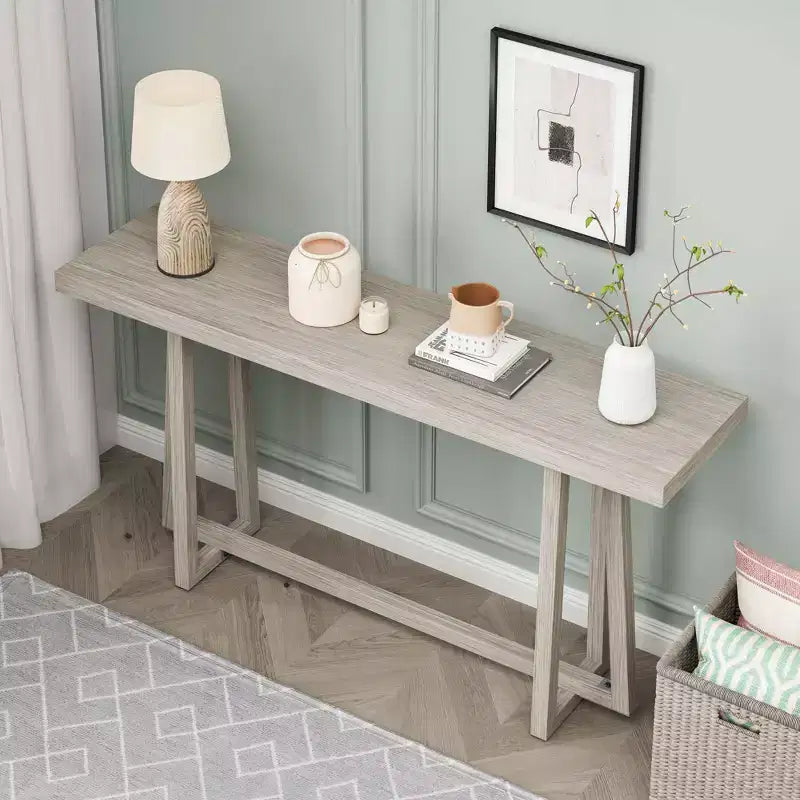 Okak Table d'entrée rectangulaire minimaliste de 59,84 pouces, Table console avec pieds au design unique et plateau épais, Table d'appoint pour foyer, Extérieur